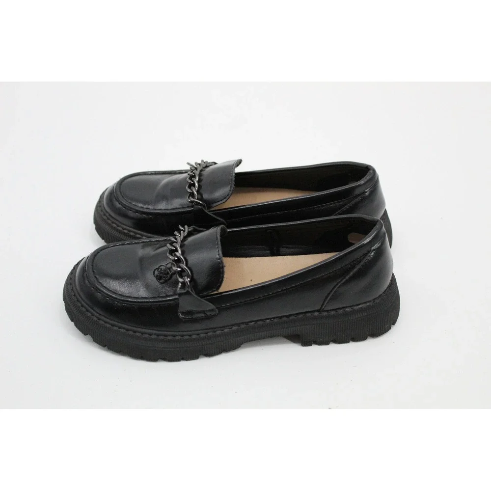 Daisy Fuentes Jetenna-G Black Lug Sole Chain Loafers DF270401 Size 4M